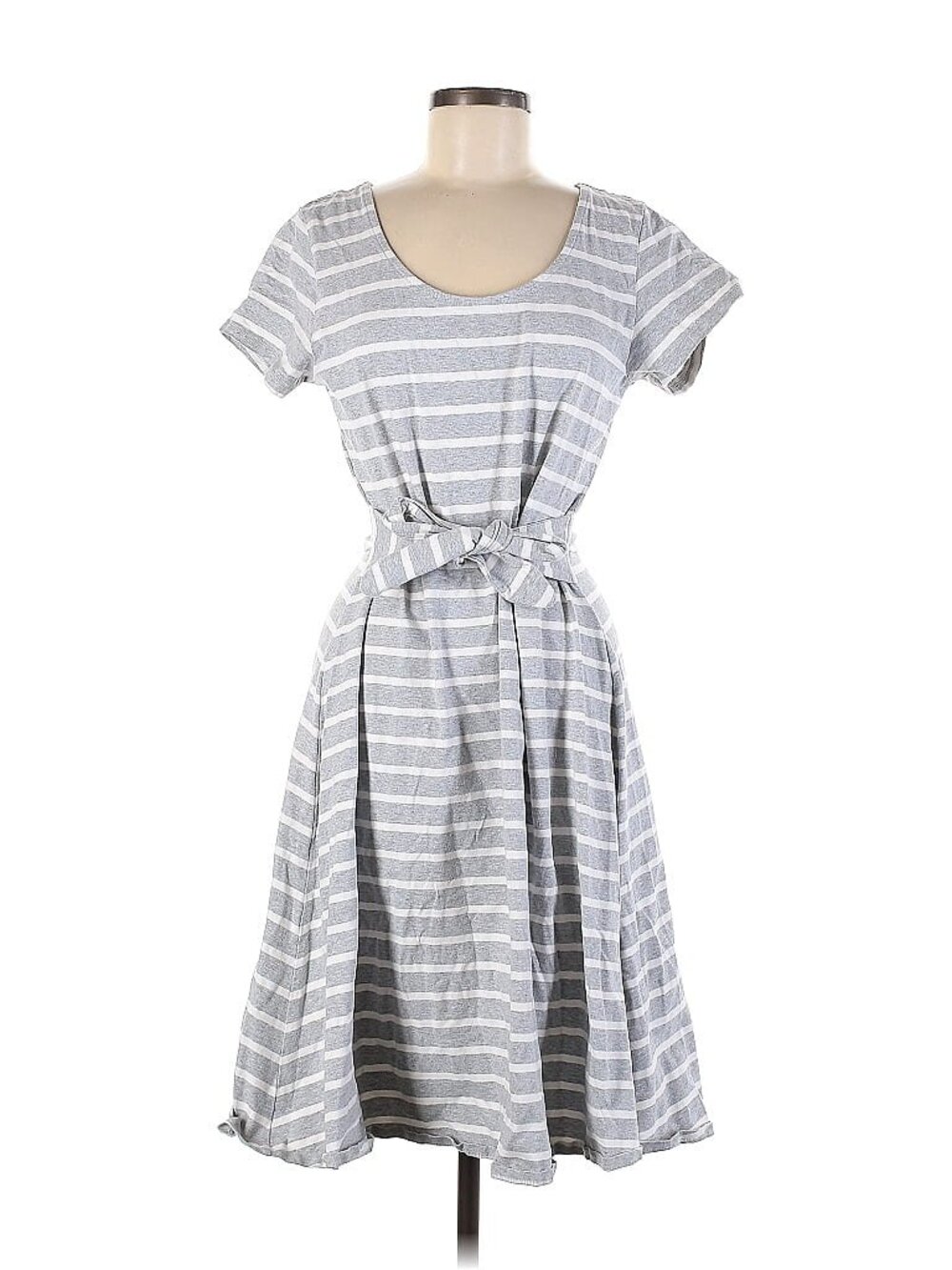 HOPE & HENRY 100% Organic Cotton Grey and White Front-Tie Short Sleeve Dress, 8